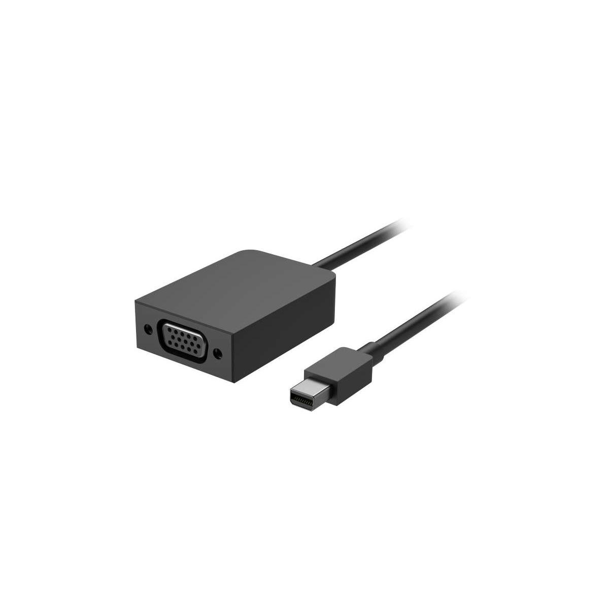 Un adaptador Mini DisplayPort a VGA negro con cable.