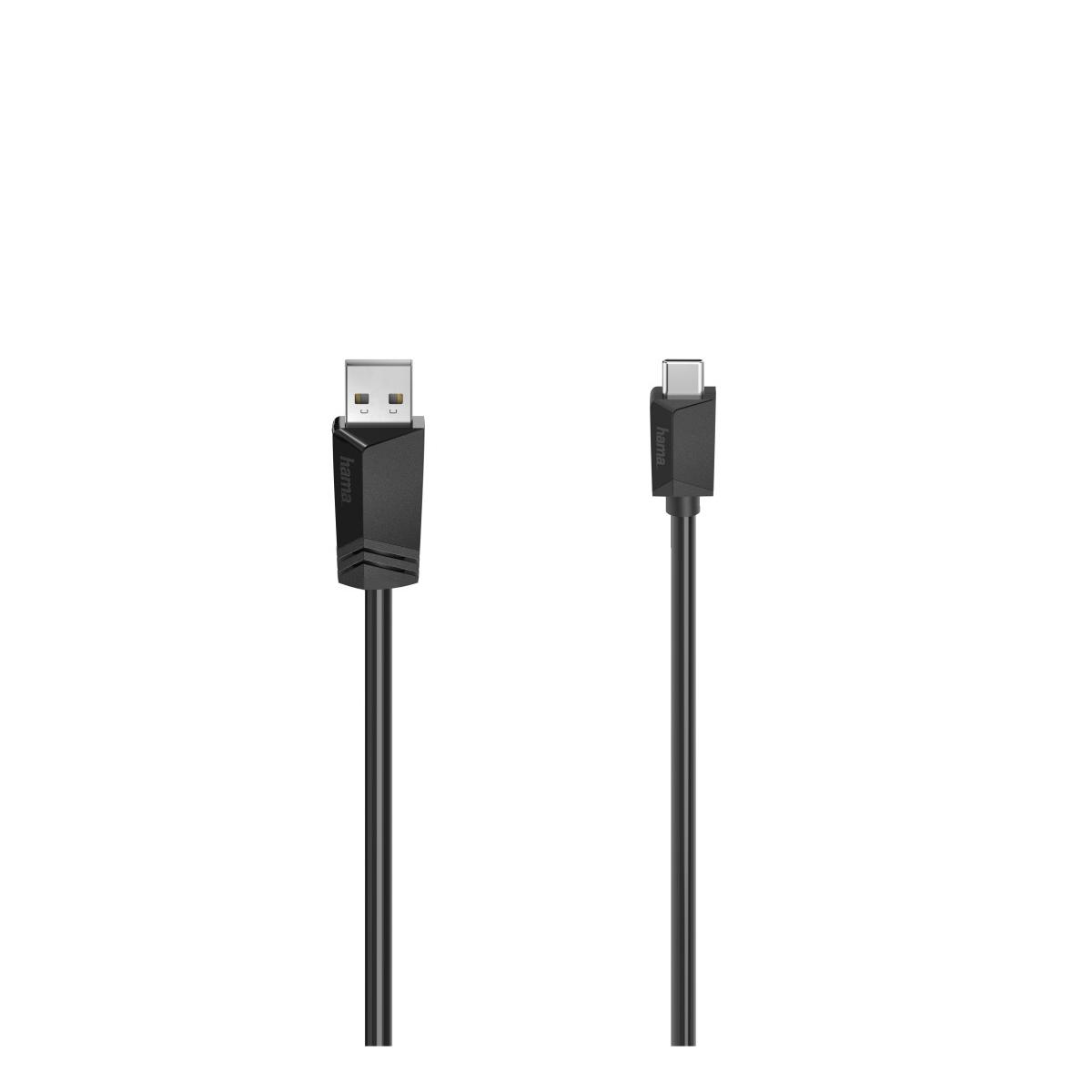 Zwei schwarze Hama-Kabel mit USB-A und USB-C Anschlüssen auf weißem Hintergrund.