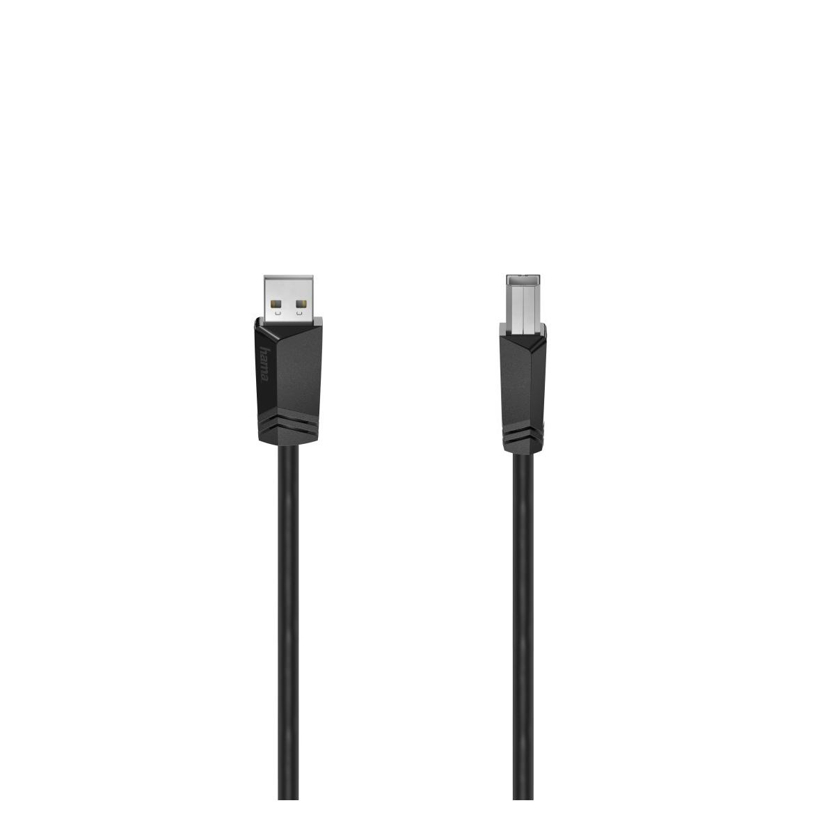 Dos cables USB negros sobre fondo blanco. Uno tiene conector USB-A, el otro USB-B.