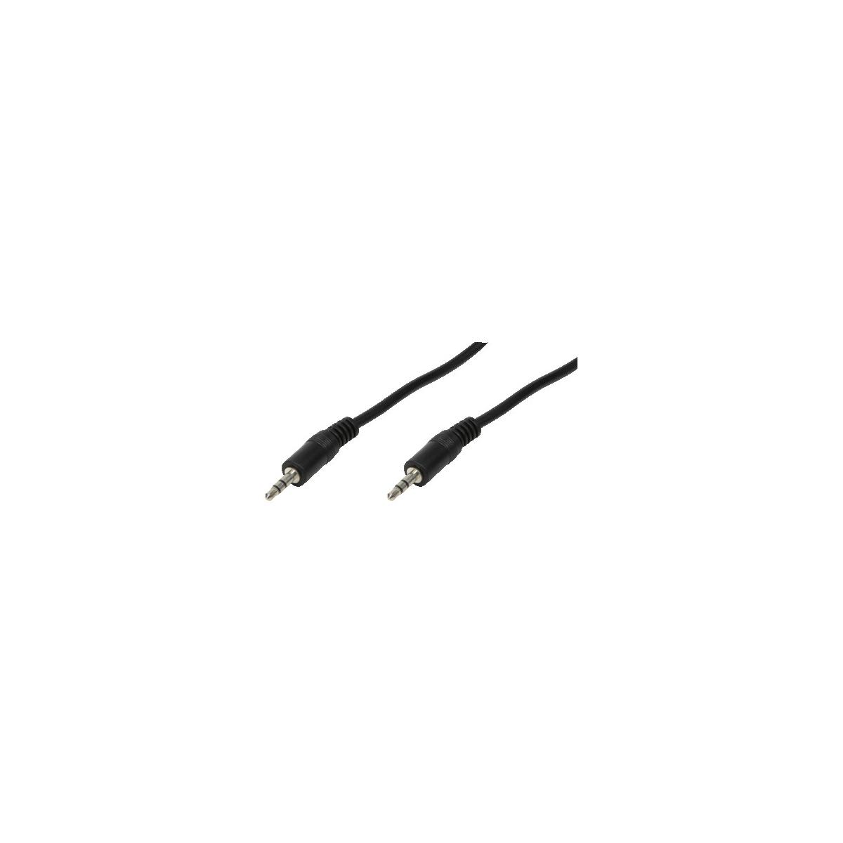 Due cavi audio neri con jack da 3,5 mm su sfondo bianco.