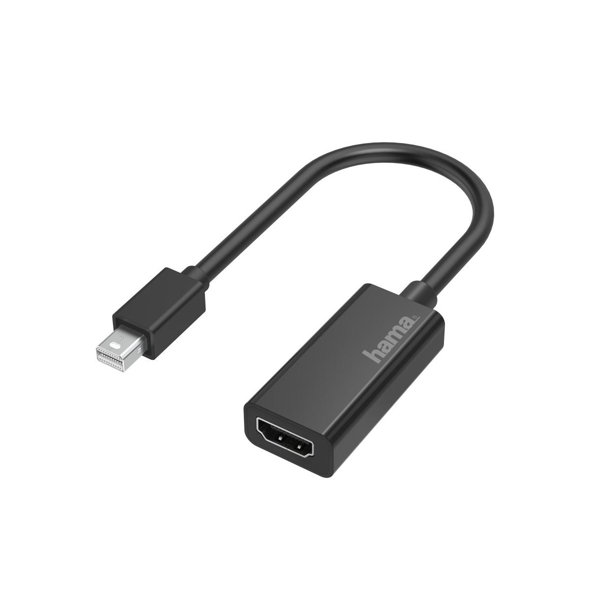 Ein schwarzer Mini-DisplayPort-zu-HDMI-Adapterkabel von Hama.