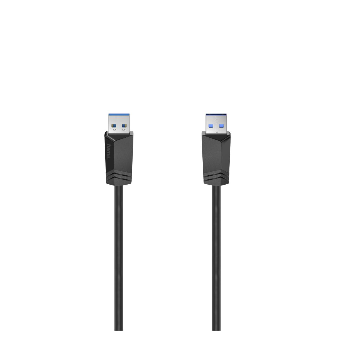 Due cavi USB 3.0 neri con connettori blu su sfondo bianco.