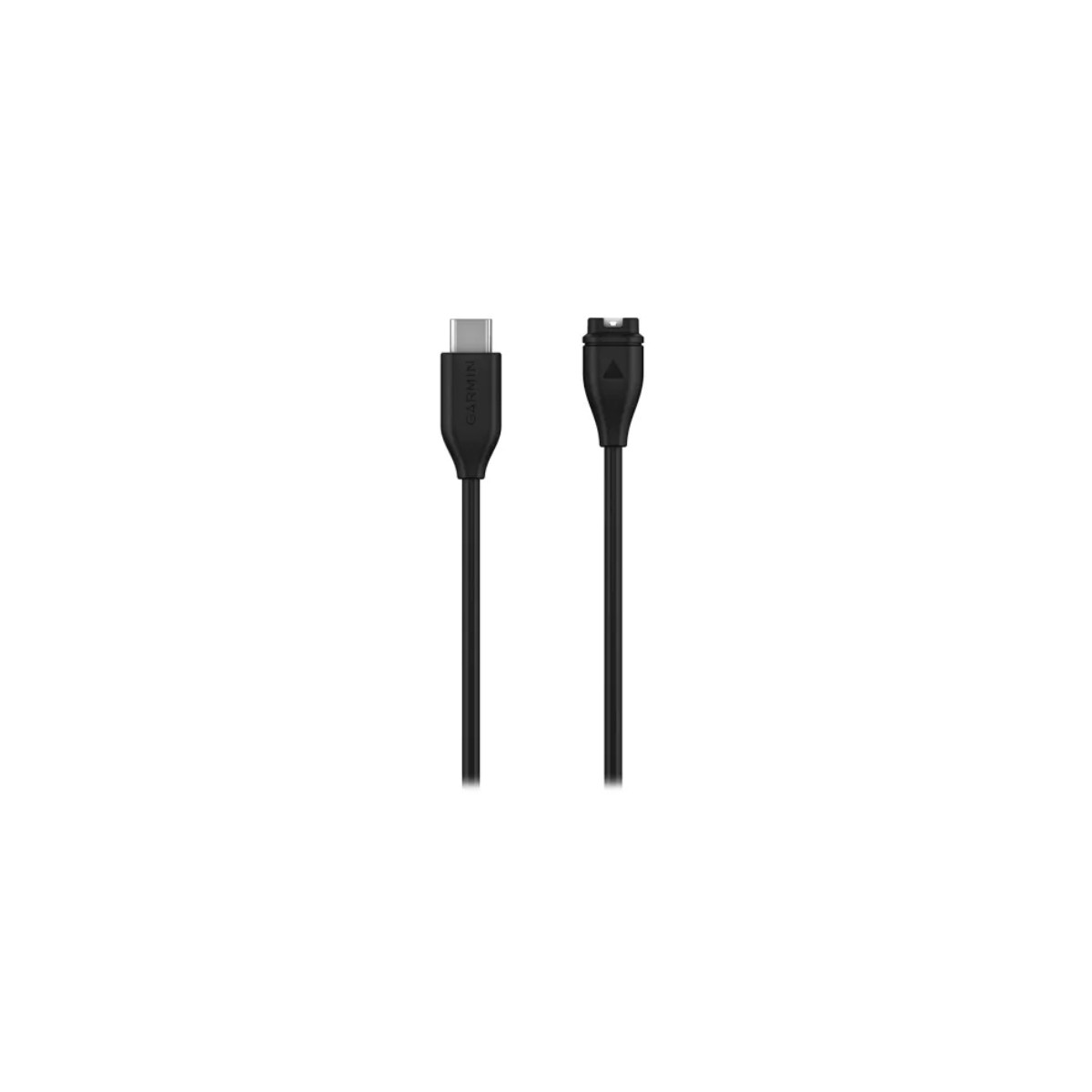 Un cavo USB-C nero con logo Garmin e un connettore proprietario Garmin.