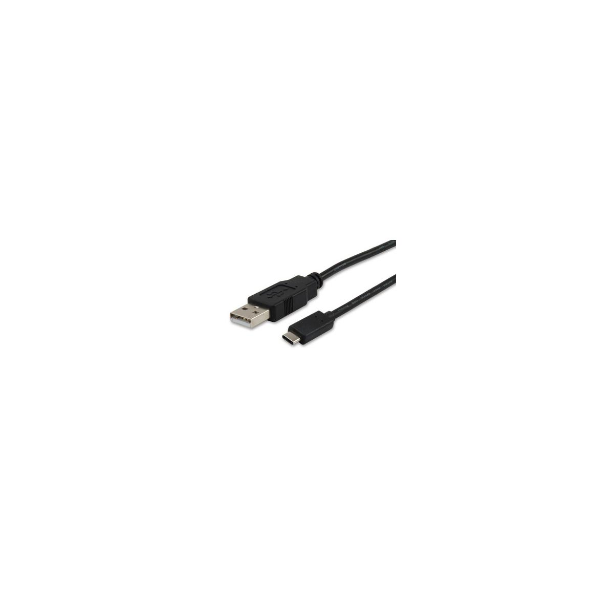Un câble USB noir avec connecteur USB-A standard et connecteur USB-C.