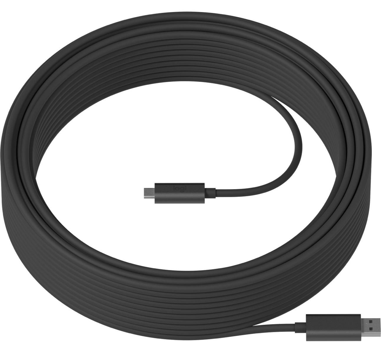 Un câble USB-C noir enroulé avec connecteurs USB-A et USB-C.