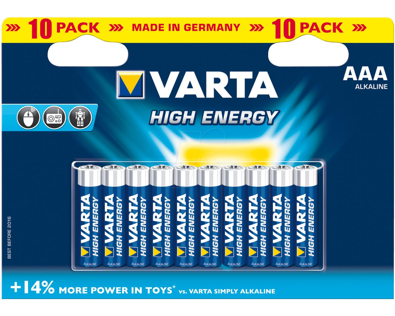Varta AAA Alkaline Batterien, 10er Pack. Made in Germany.