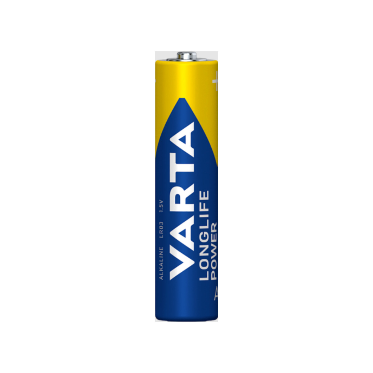 A single Varta LR03 AAA battery, yellow and blue, with text.