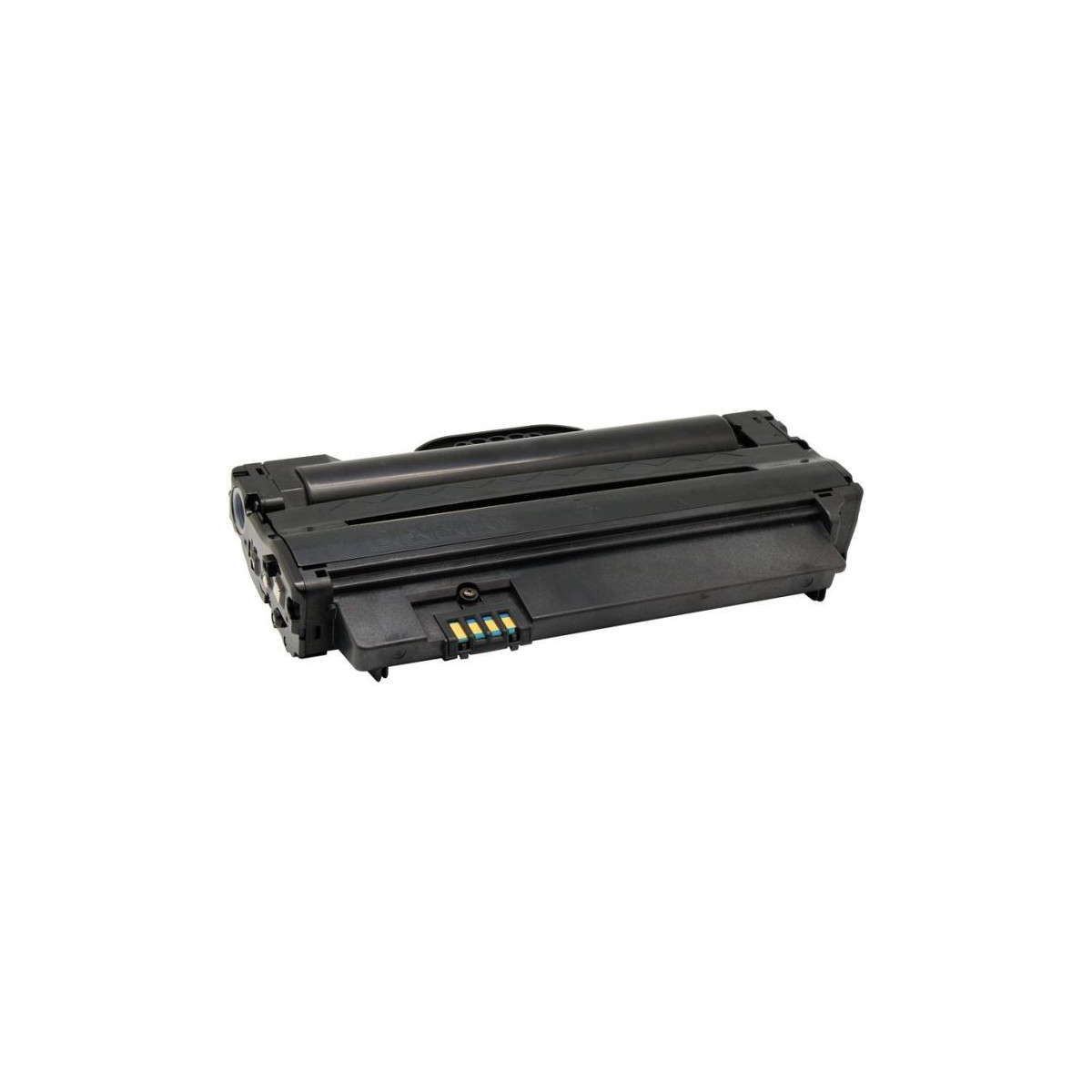Un modulo cartuccia toner stampante laser nero con contatti elettronici.