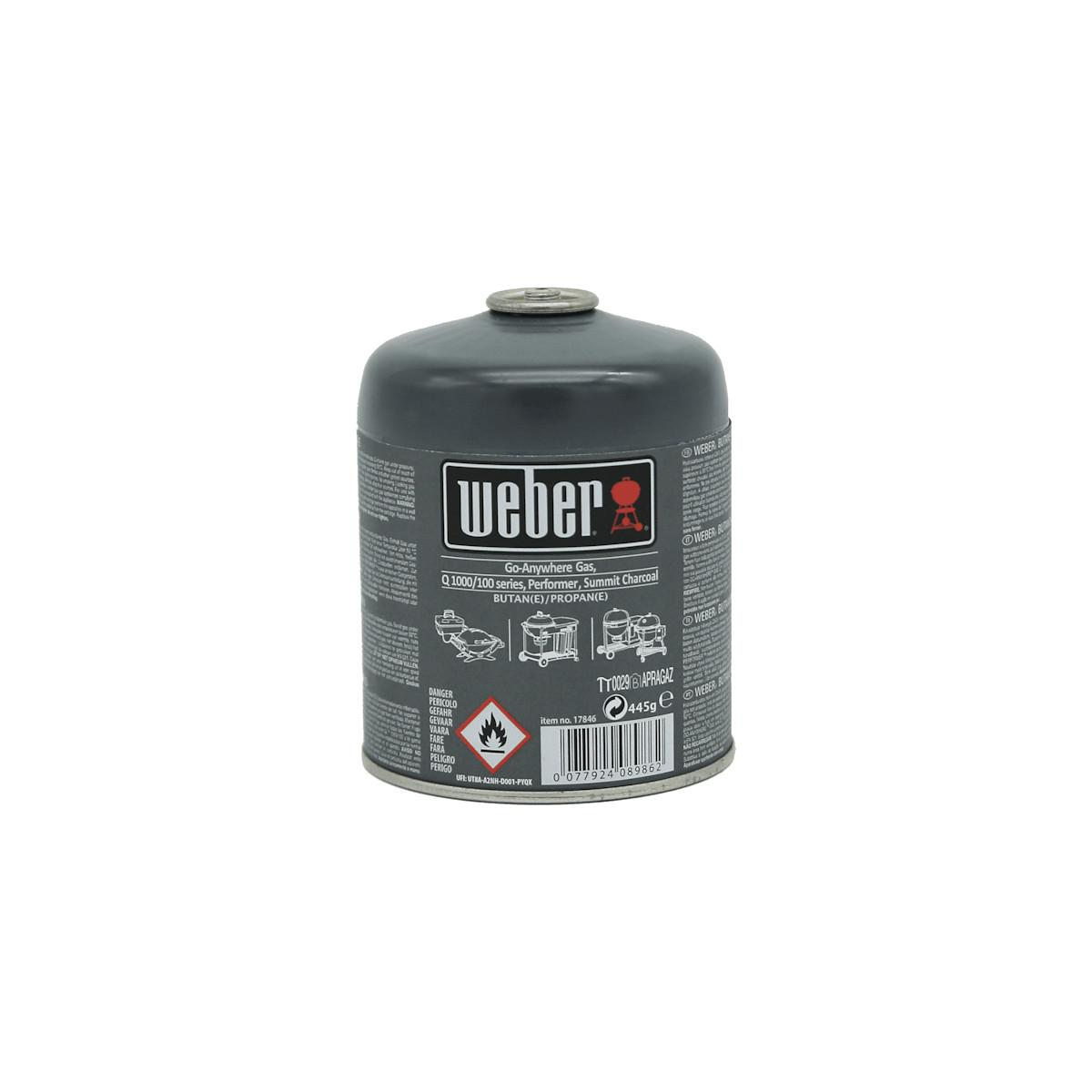Cartucho de gas Weber gris con impresión negra, 445g.