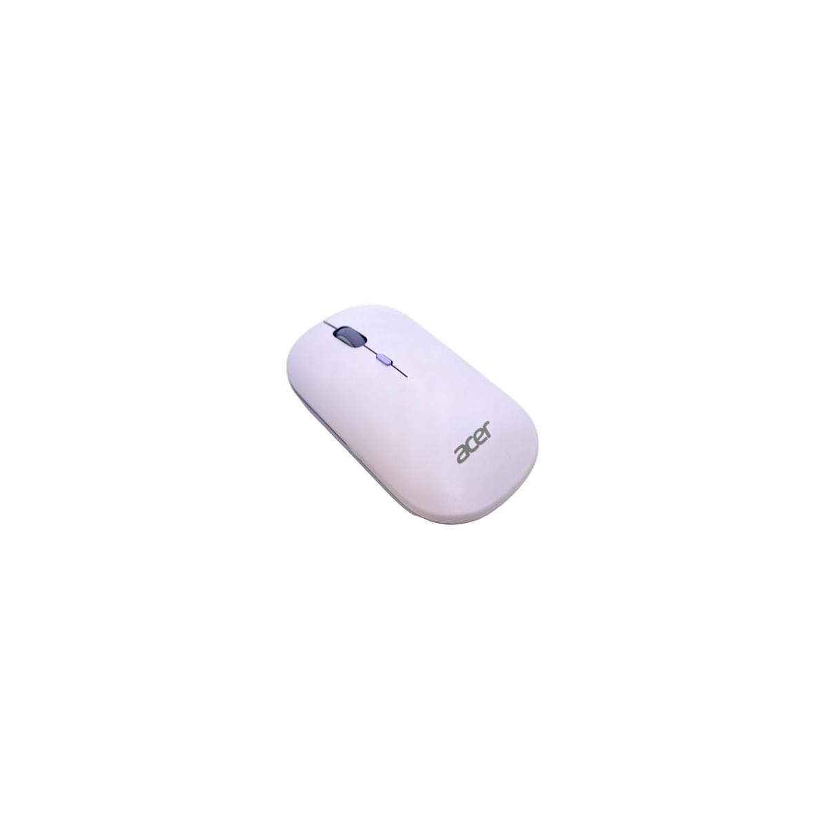 Un ratón de computadora Acer blanco con rueda de desplazamiento azul y logo.