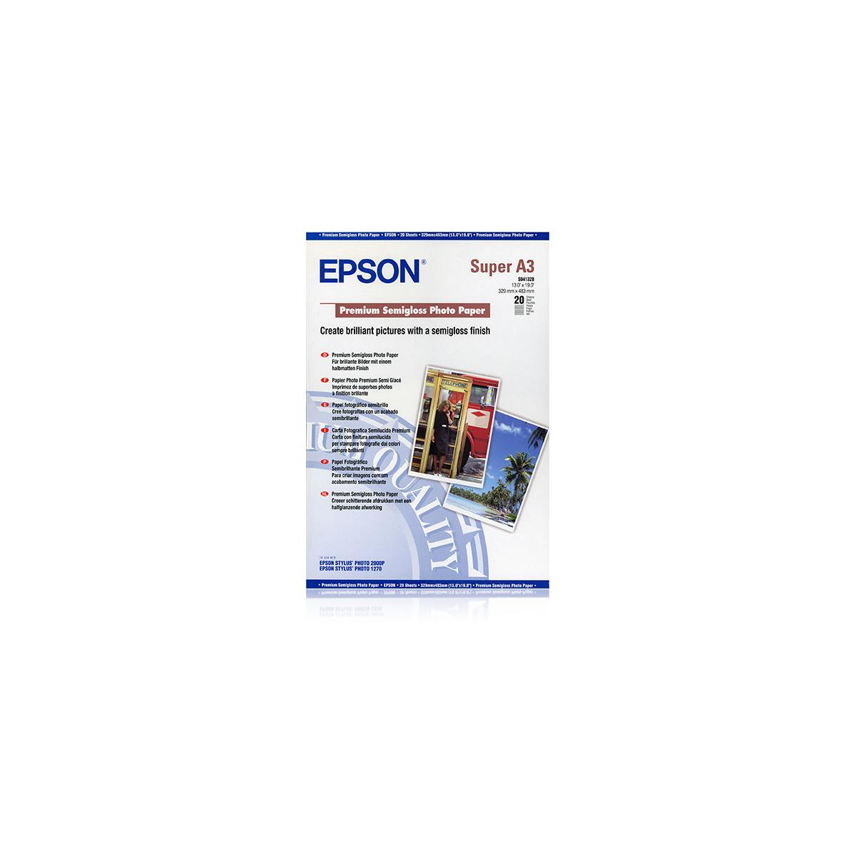 Epson Super A3 Premium Semigloss Photo Paper Pack mit 20 Blatt.
