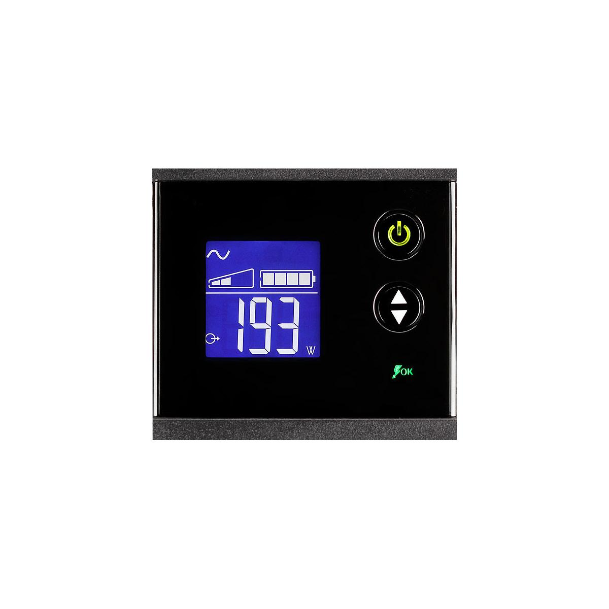 Display digitale mostra 193W, icona batteria e pulsante di accensione.