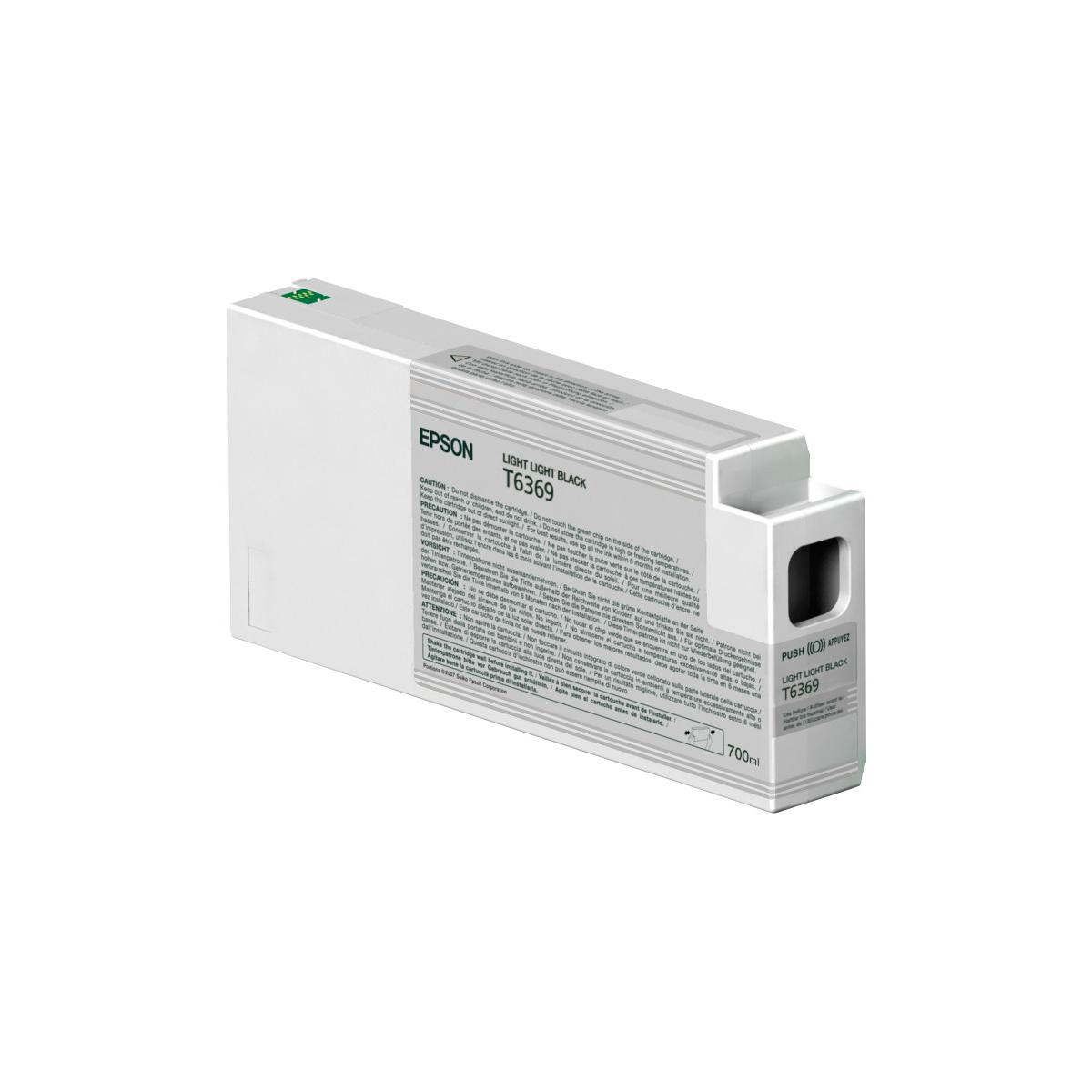 Epson T6369 Light Light Black Tintepatrone, 700ml, weiße Verpackung mit Text.