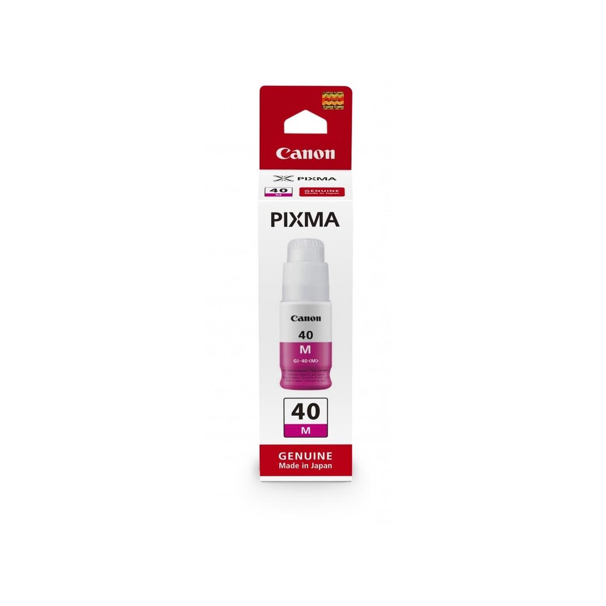 Canon Pixma GI-40 M mürekkep şişesi, magenta, Japonya'da üretilmiştir.