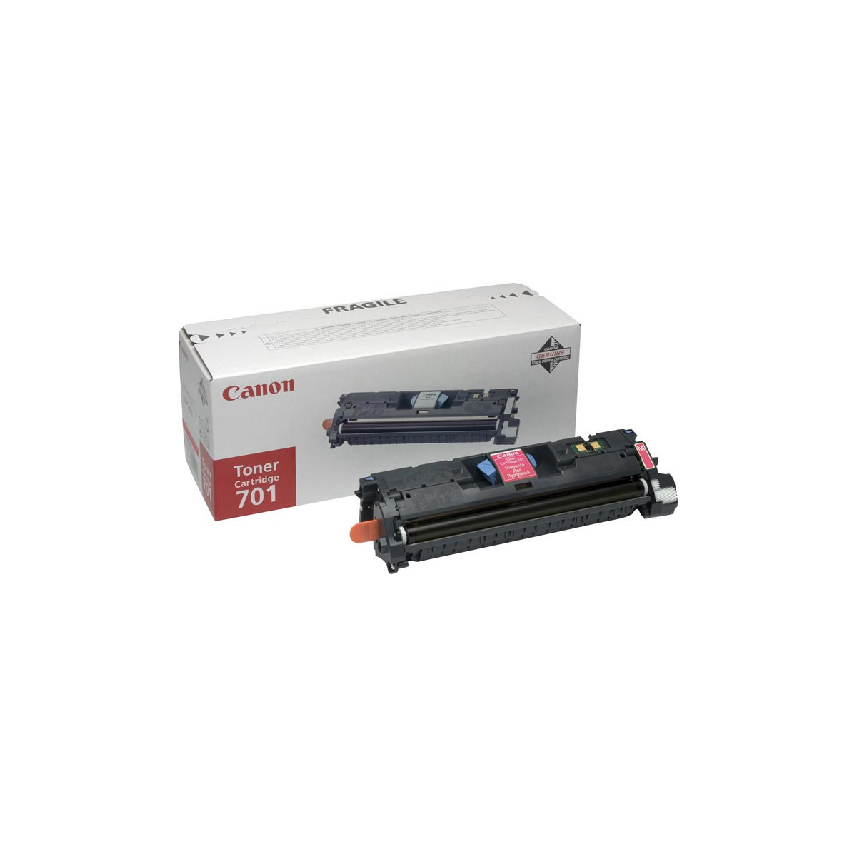 Canon toner cartridge 701 box and toner cartridge displayed on a white background.