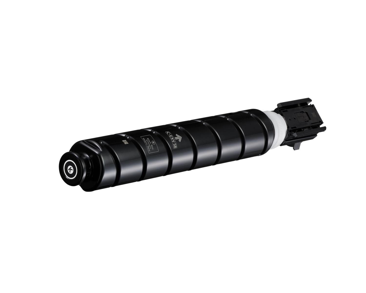 Black toner cartridge with a white connector and black casing.