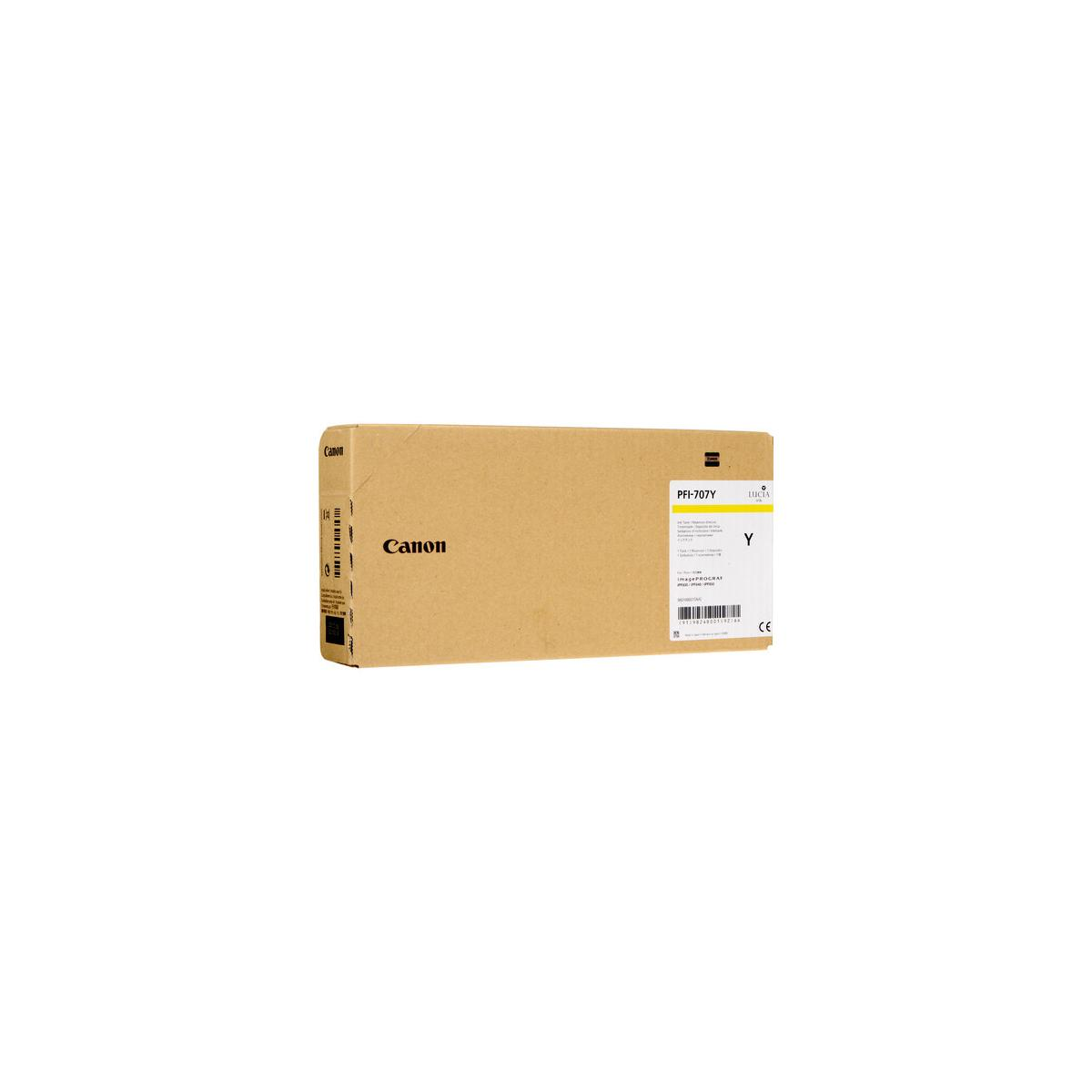 Cartuccia d'inchiostro Canon PFI-707Y in scatola gialla con etichetta.