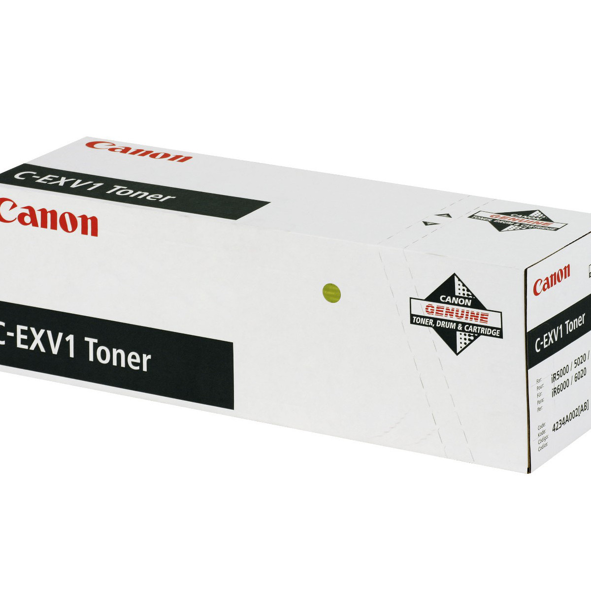 Una caja blanca de tóner Canon C-EXV1 con texto negro y rojo.