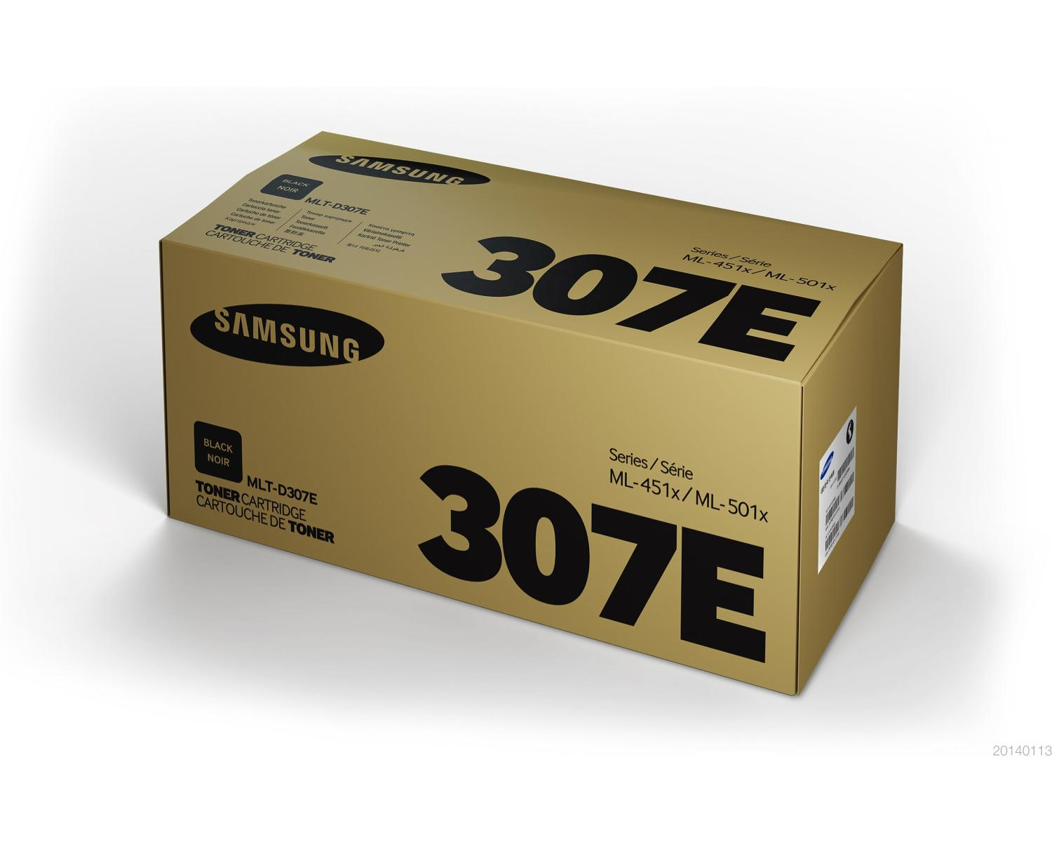 Eine goldene Samsung-Druckerpatronenbox mit der Aufschrift 307E.