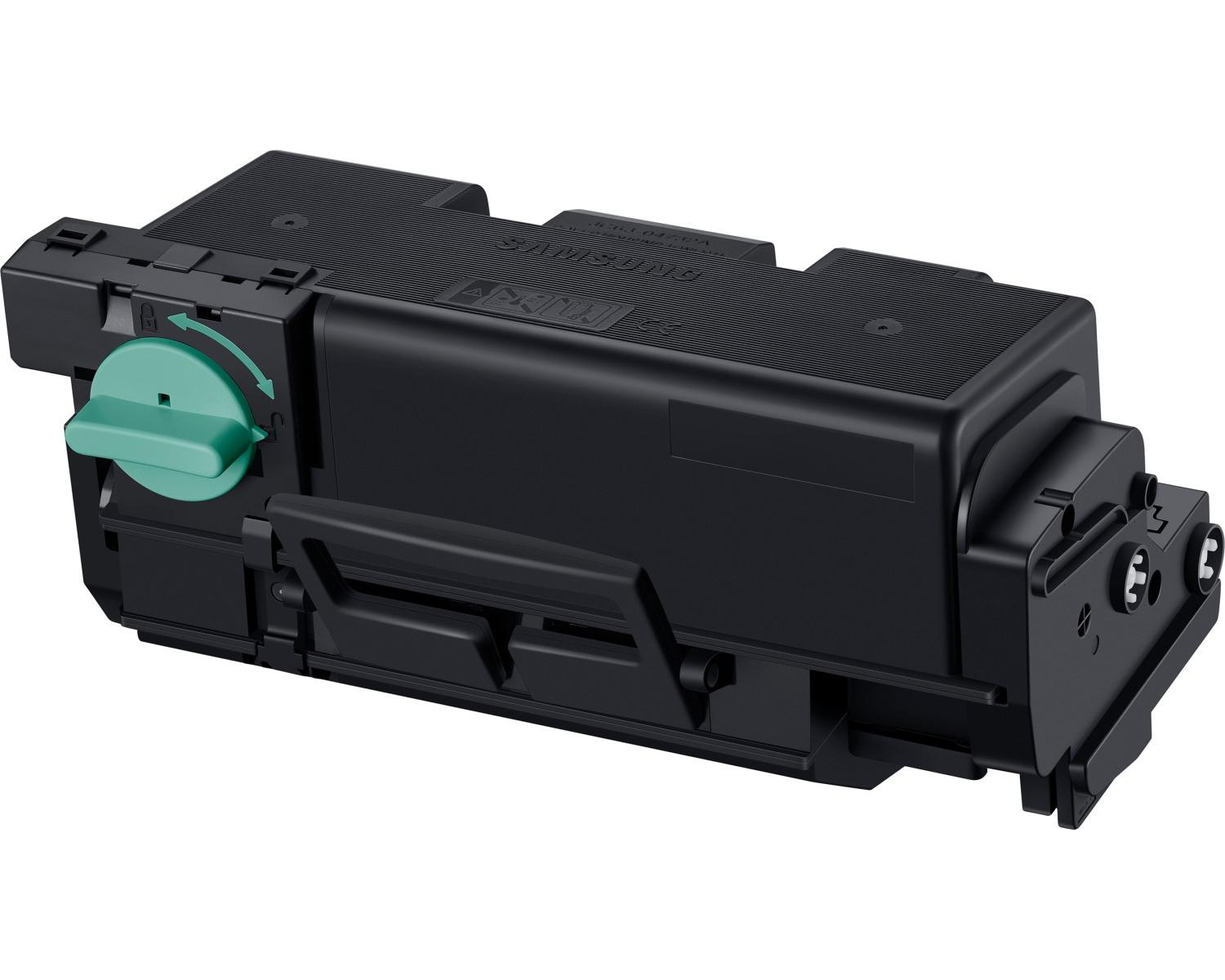 Black toner cartridge with a green dial and arrow indicators.