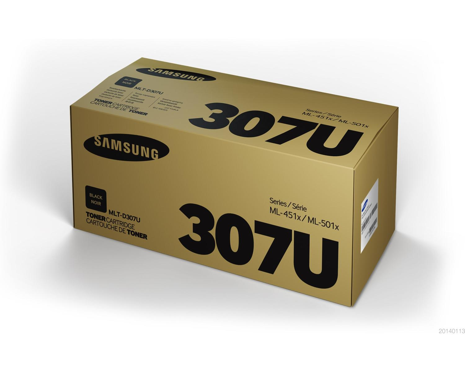 Goldene Samsung-Tonerpatronenbox mit schwarzer Schrift 307U.