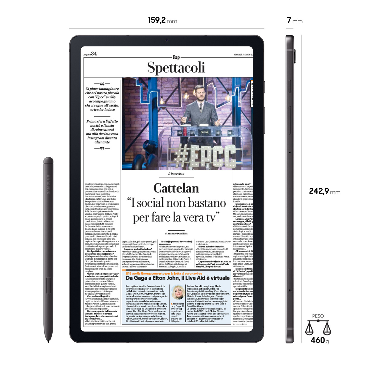 Ein Tablet mit einem Artikel über die TV-Show 