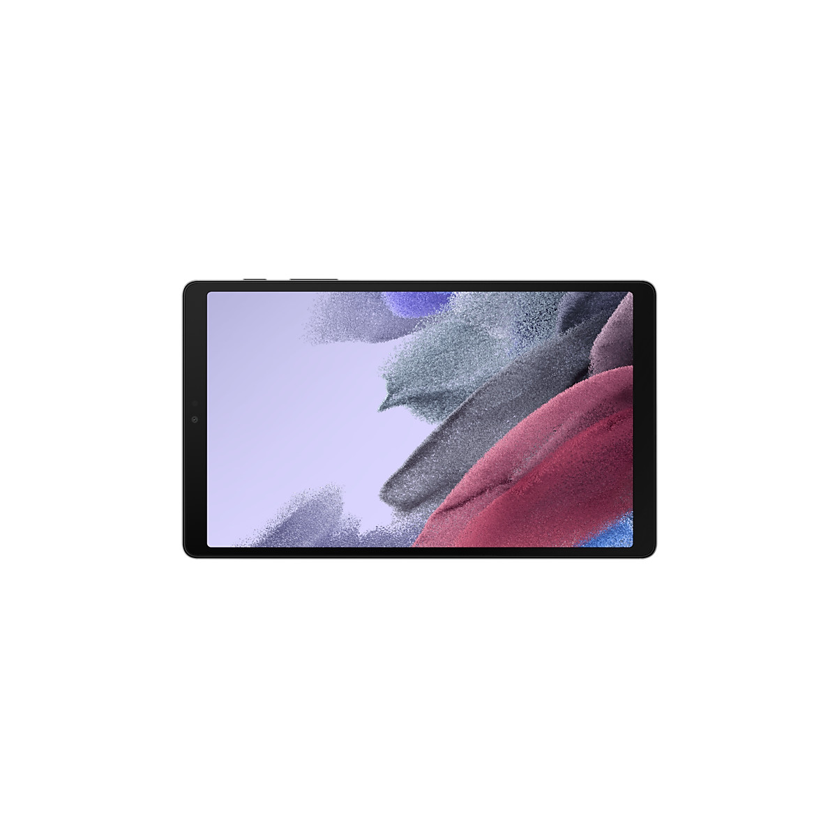 Un tablet nero con uno sfondo astratto colorato sullo schermo.
