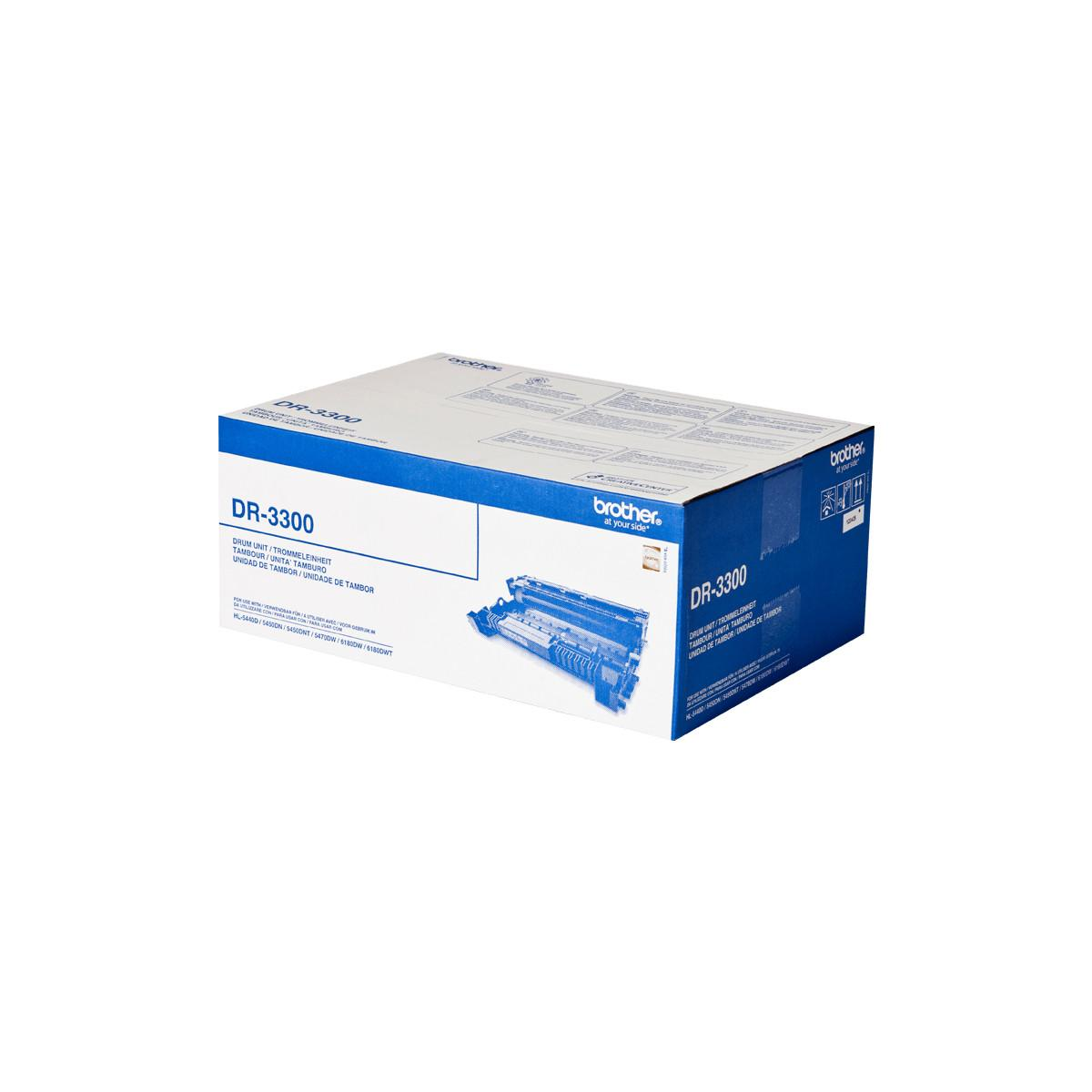 Eine Brother DR-3300 Trommeleinheit-Verpackung mit einem abgebildeten Trommelmodul.
