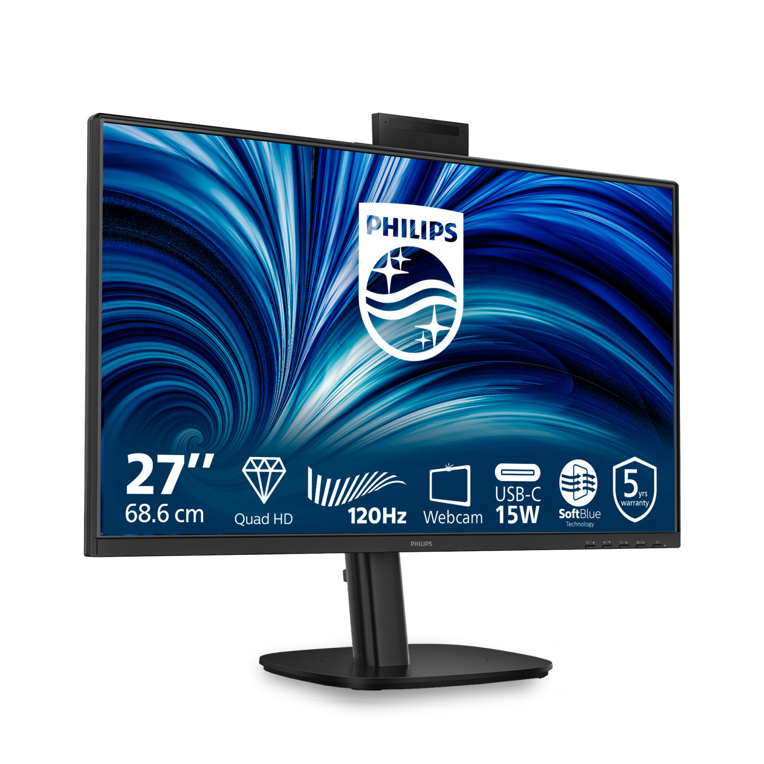 Un monitor da 27" con Quad HD, 120Hz, webcam, USB-C e garanzia di 5 anni.