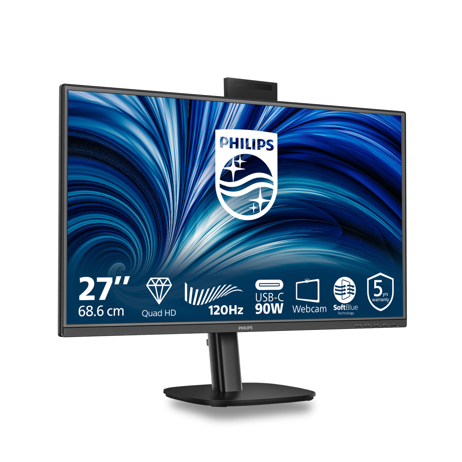 Un monitor Philips da 27 pollici con Quad HD, 120Hz, USB-C, webcam e 5 anni di garanzia.