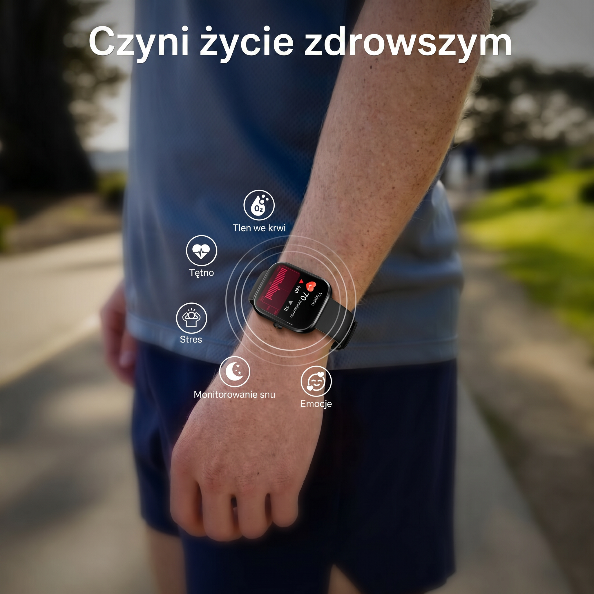 Zegarek pokazuje tętno, tlen, stres, sen i emocje.