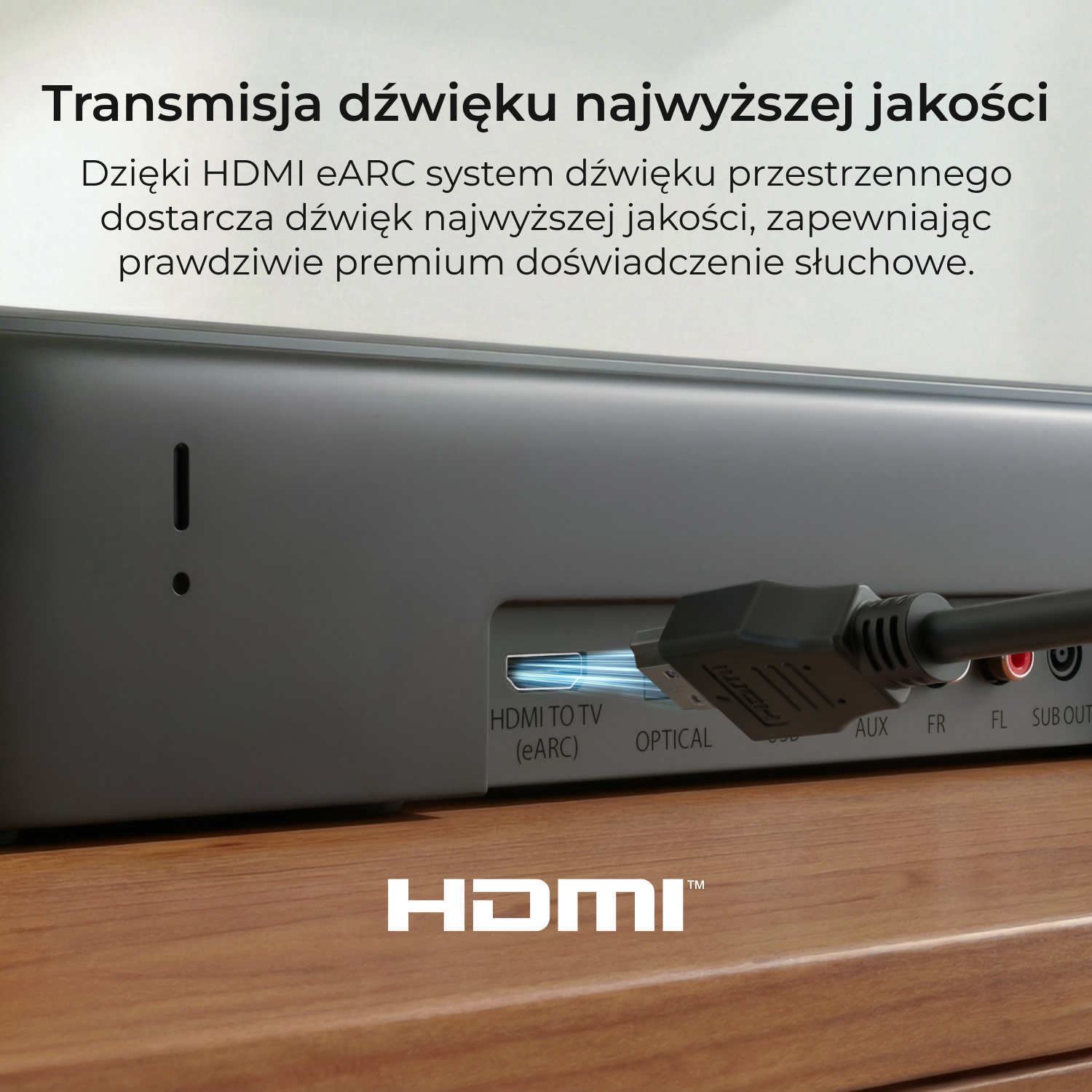 Kabel HDMI eARC jest podłączony do telewizora.