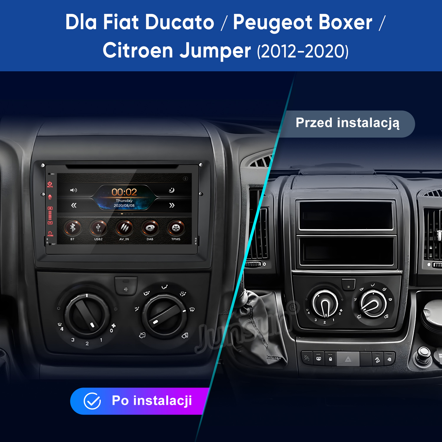 Porównanie deski rozdzielczej przed i po dla Fiat Ducato, Peugeot Boxer, Citroen Jumper.