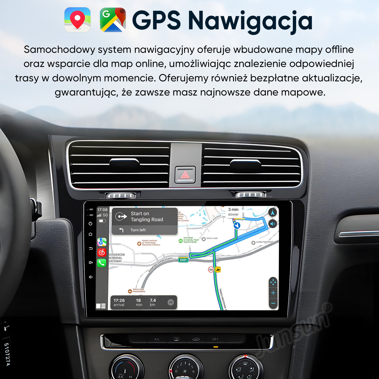Samochodowy system nawigacyjny z mapami offline i wsparciem online.