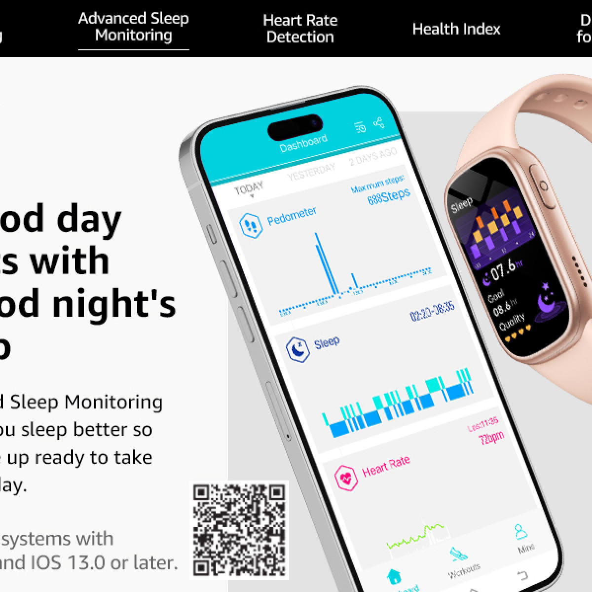 Ein Smartphone zeigt eine Fitness-App mit Schritt-, Schlaf- und Herzfrequenzdaten.