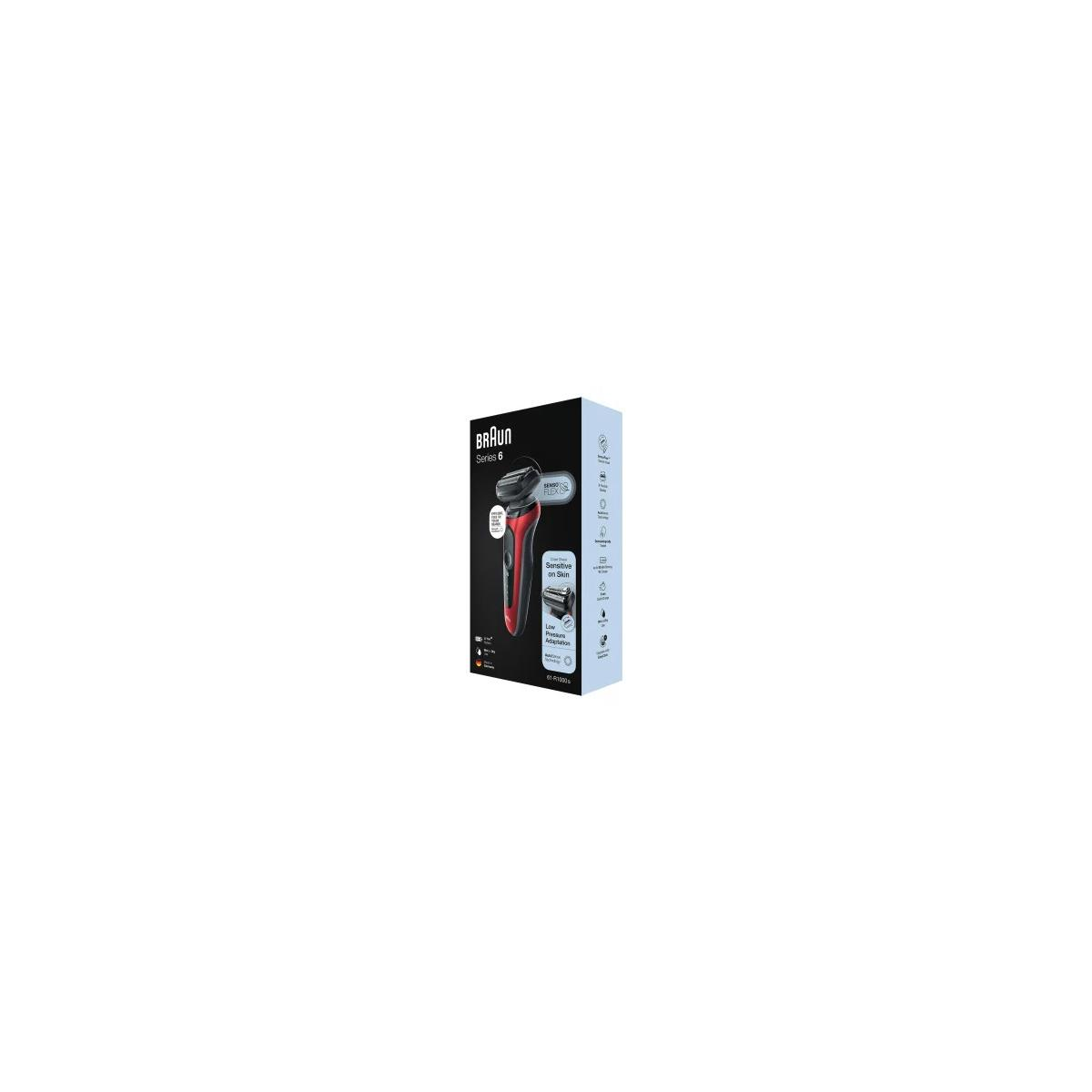 Rasoio elettrico Braun Serie 6 nella sua scatola. Rosso e nero. Sensibile sulla pelle.