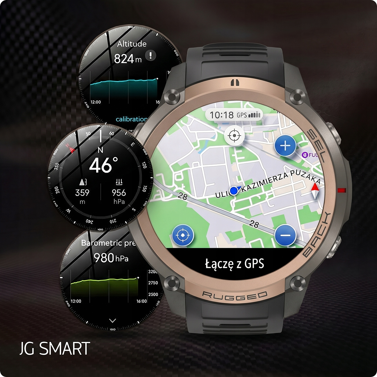 Wytrzymały smartwatch z mapą, wysokościomierzem, kompasem i barometrem.