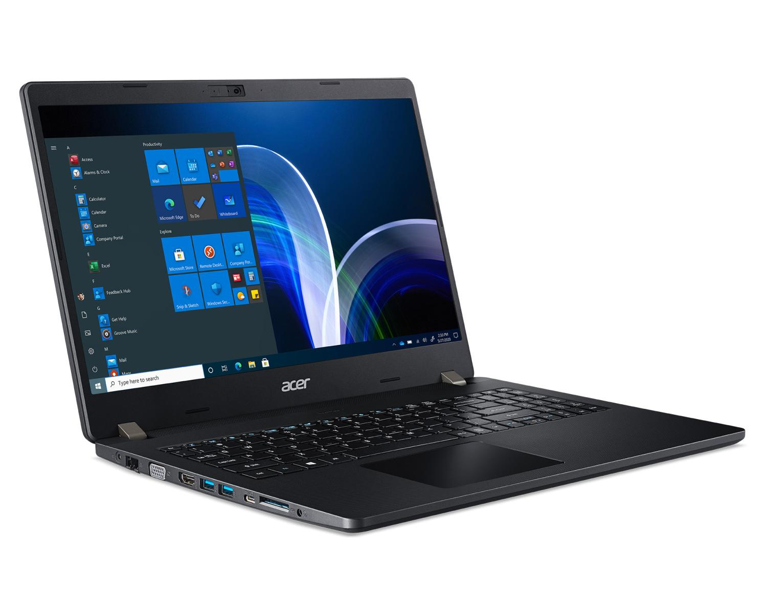 Laptop Acer nero con menu Start di Windows aperto e tastiera.