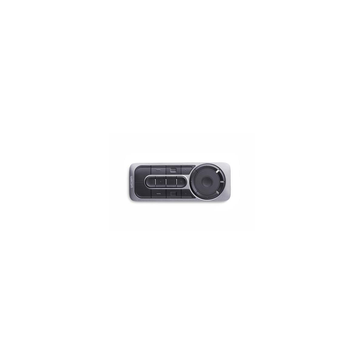 Control remoto Wacom ExpressKey gris con botones y anillo táctil.