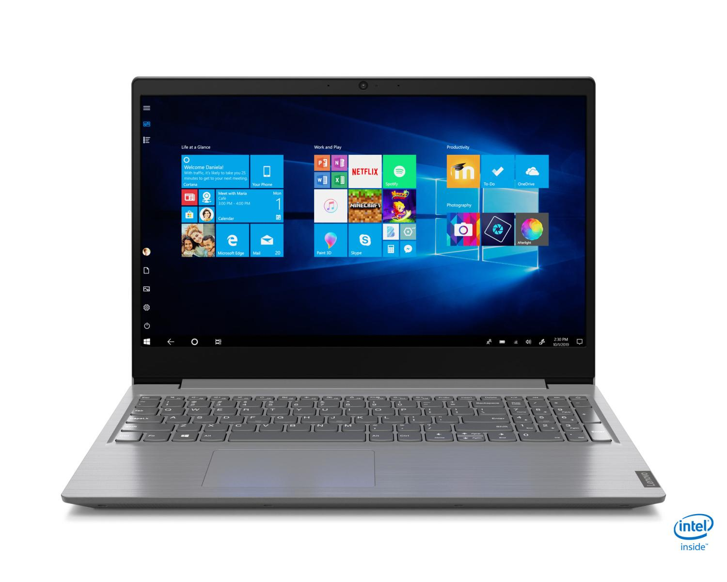 Un laptop argentato che mostra il menu Start di Windows sullo schermo.