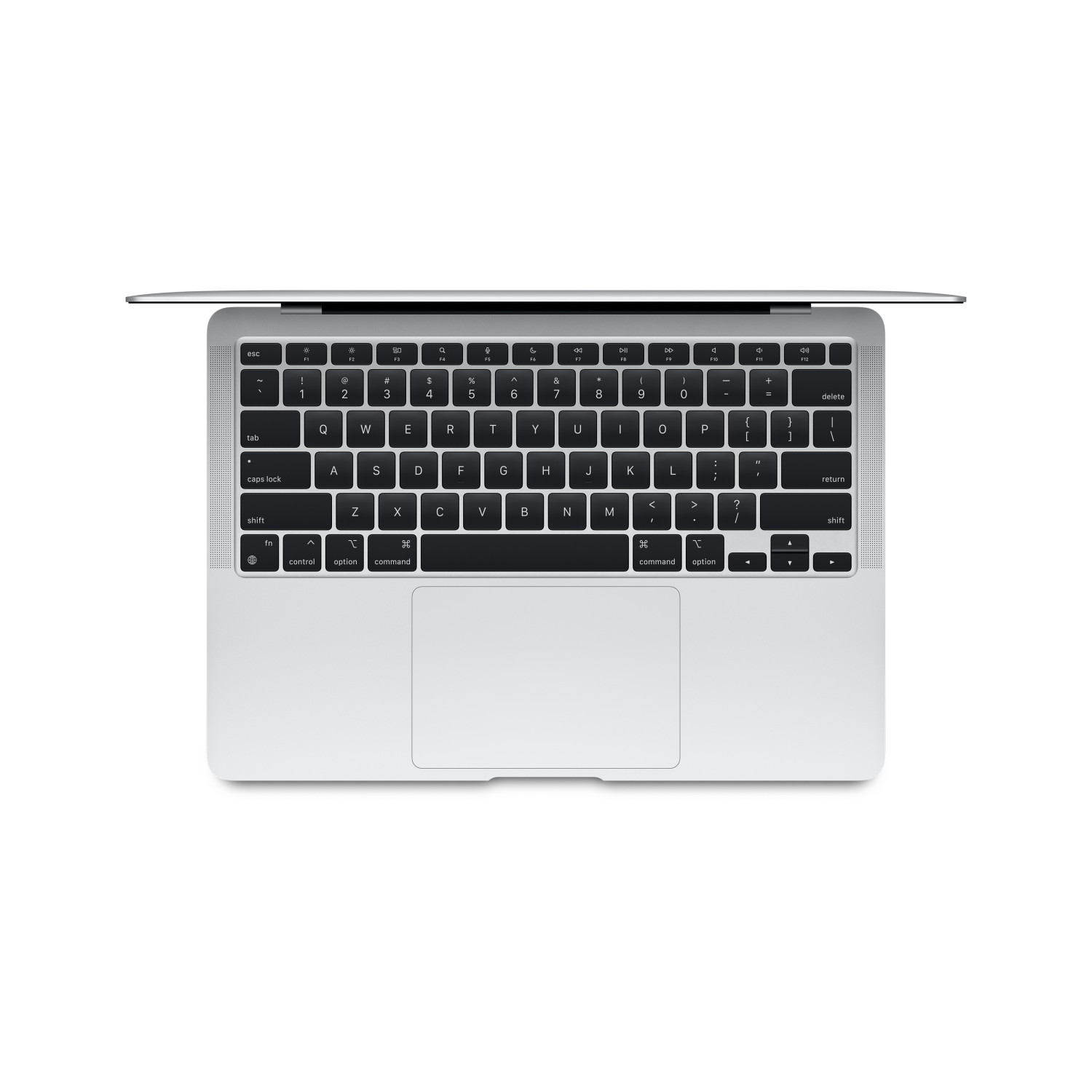 MacBook Argento Apple con tastiera e trackpad.