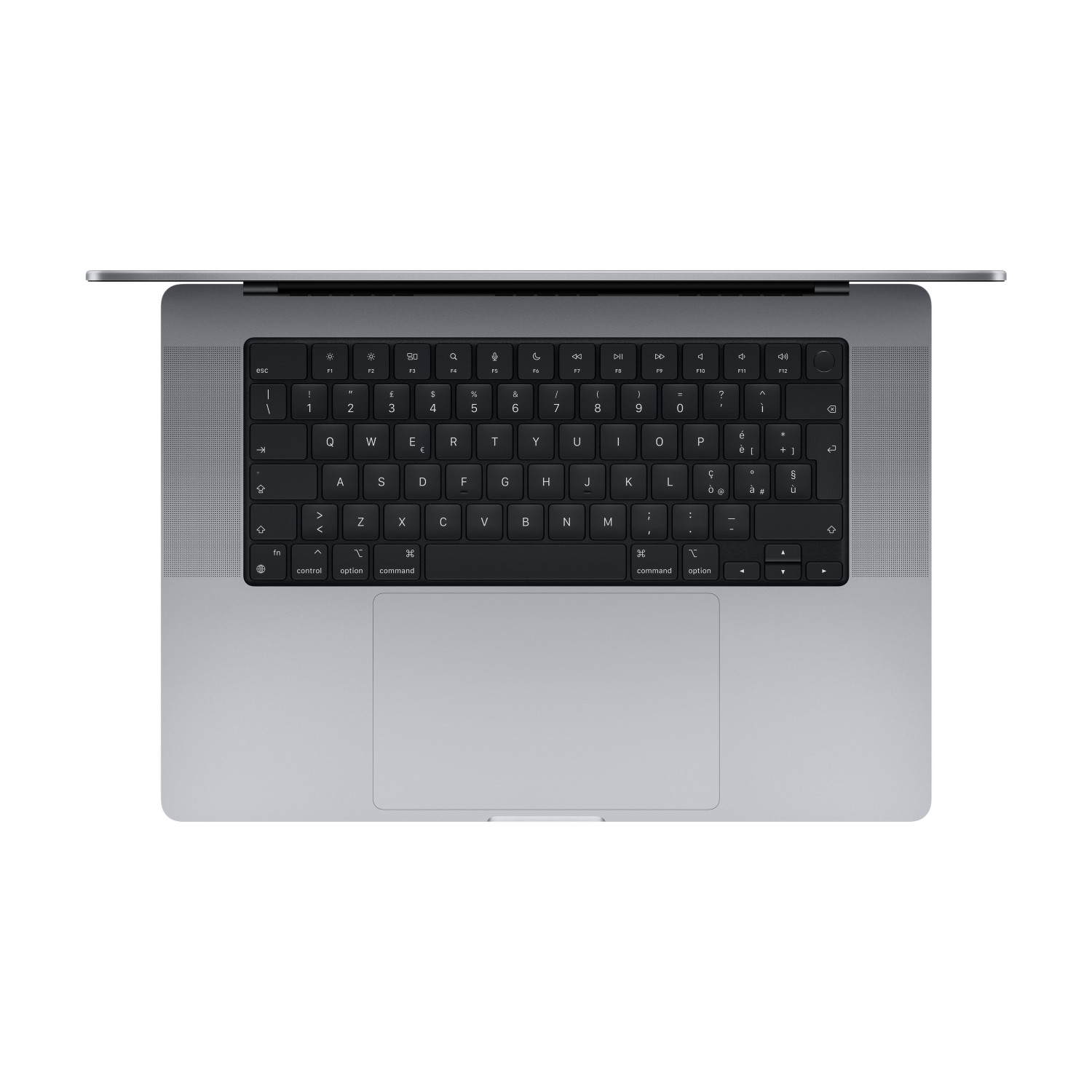 Un laptop argento aperto con tastiera e trackpad scuri.
