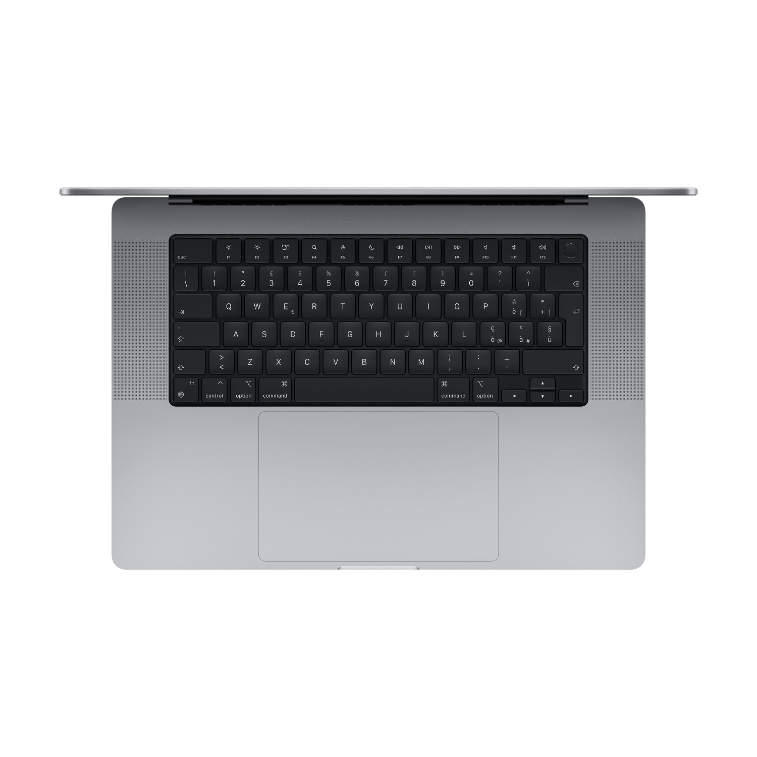 Ein offener silberner Laptop mit beleuchteter Tastatur und großem Touchpad.