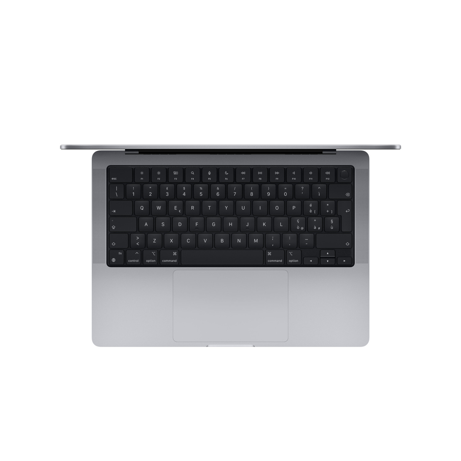 Un laptop argentato visto dall'alto, mostra tastiera e trackpad.