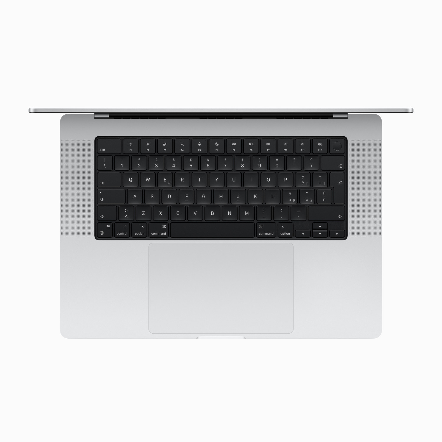 Un laptop argentato visto dall'alto, con lo schermo aperto, che mostra la tastiera.