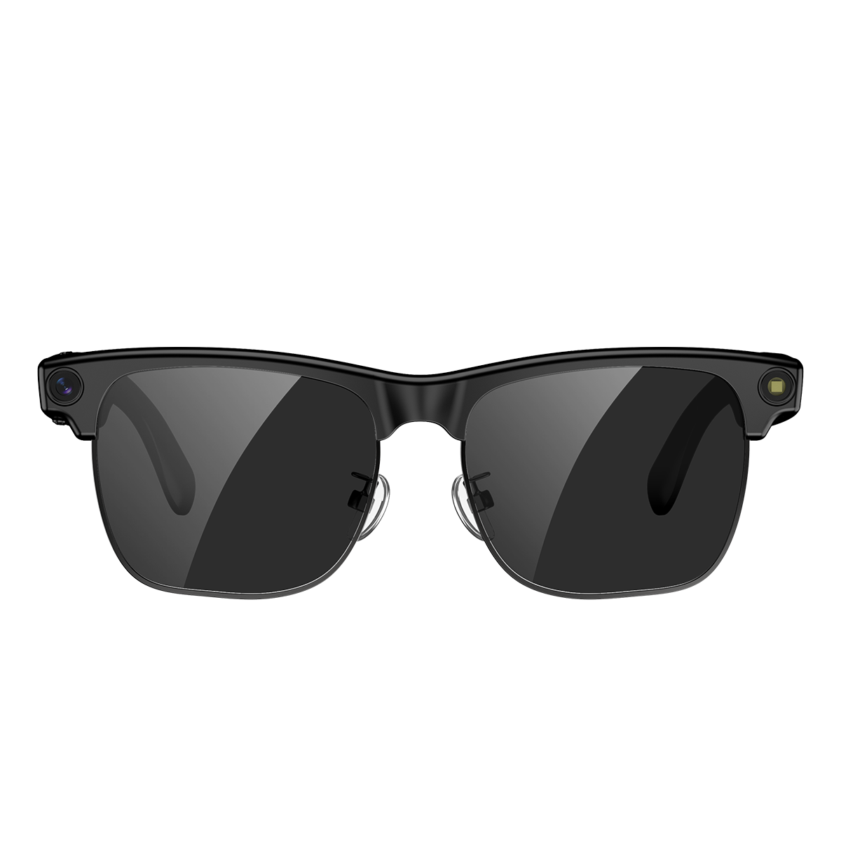 Schwarze Brille mit Kameras und Lichtern an den Seiten.