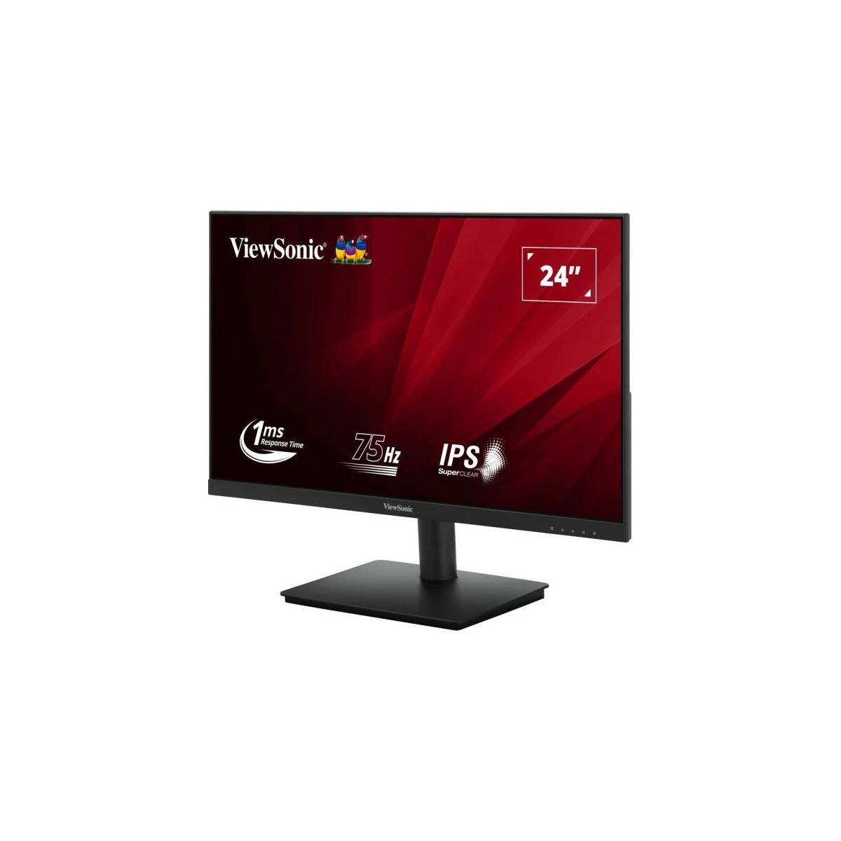 Czarny monitor ViewSonic 24 cale z czerwonym tłem i wyświetlaczem IPS 75 Hz.