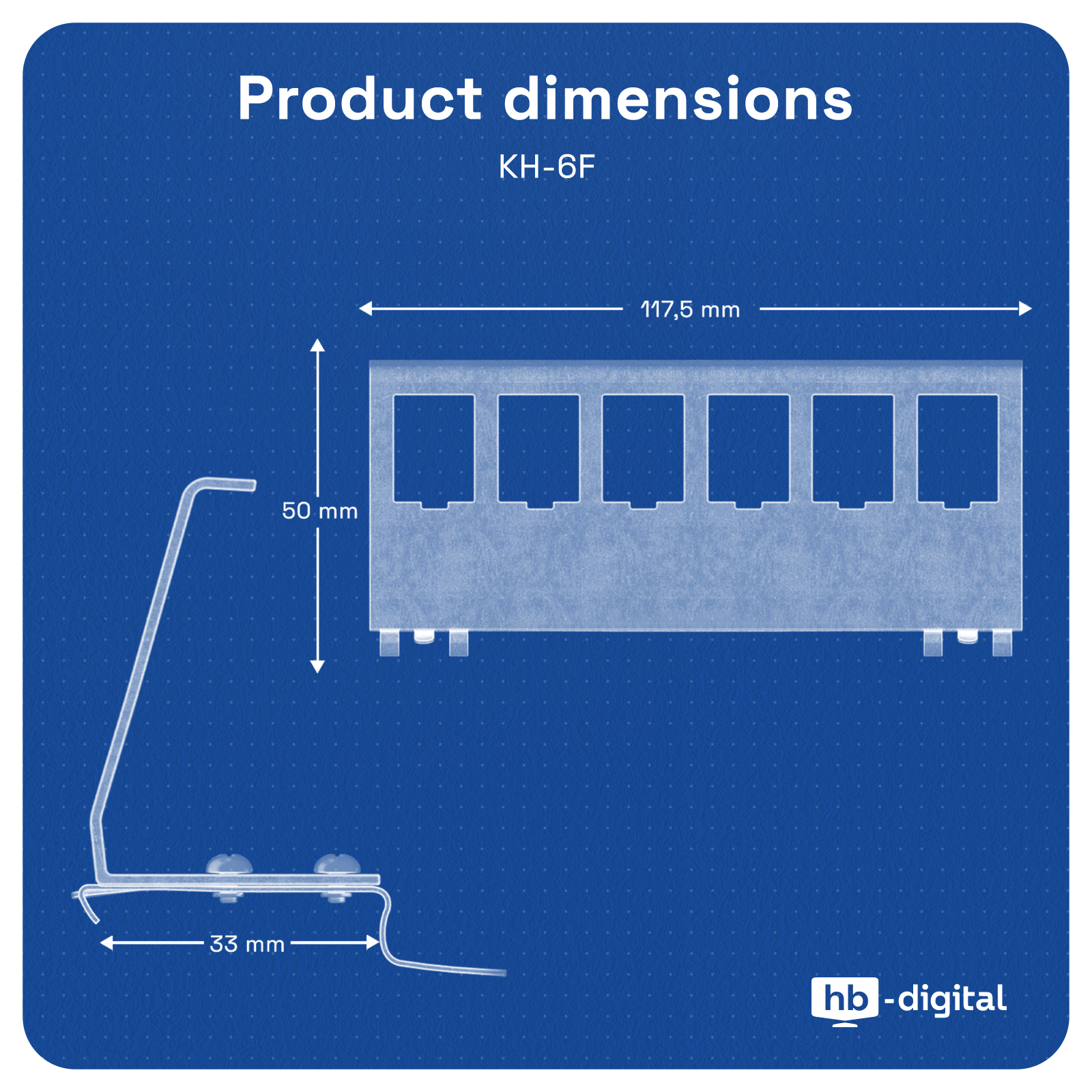 Technische Zeichnung: KH-6F-Modul, L 117,5mm, H 50mm, B 33mm.
