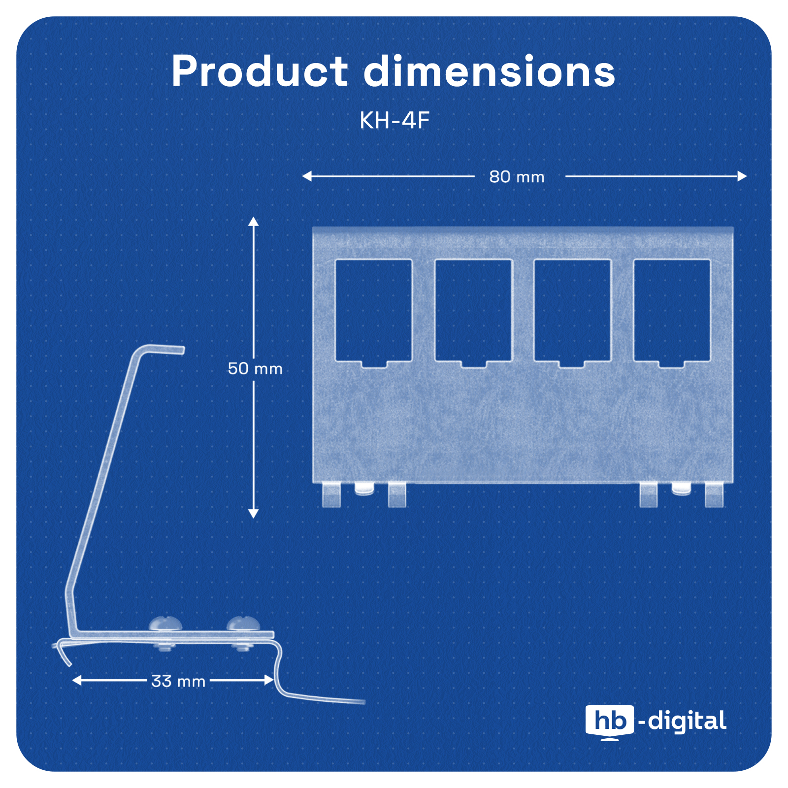 Technische Zeichnung des KH-4F-Produkts mit Maßen: 80 mm Breite, 50 mm Höhe.