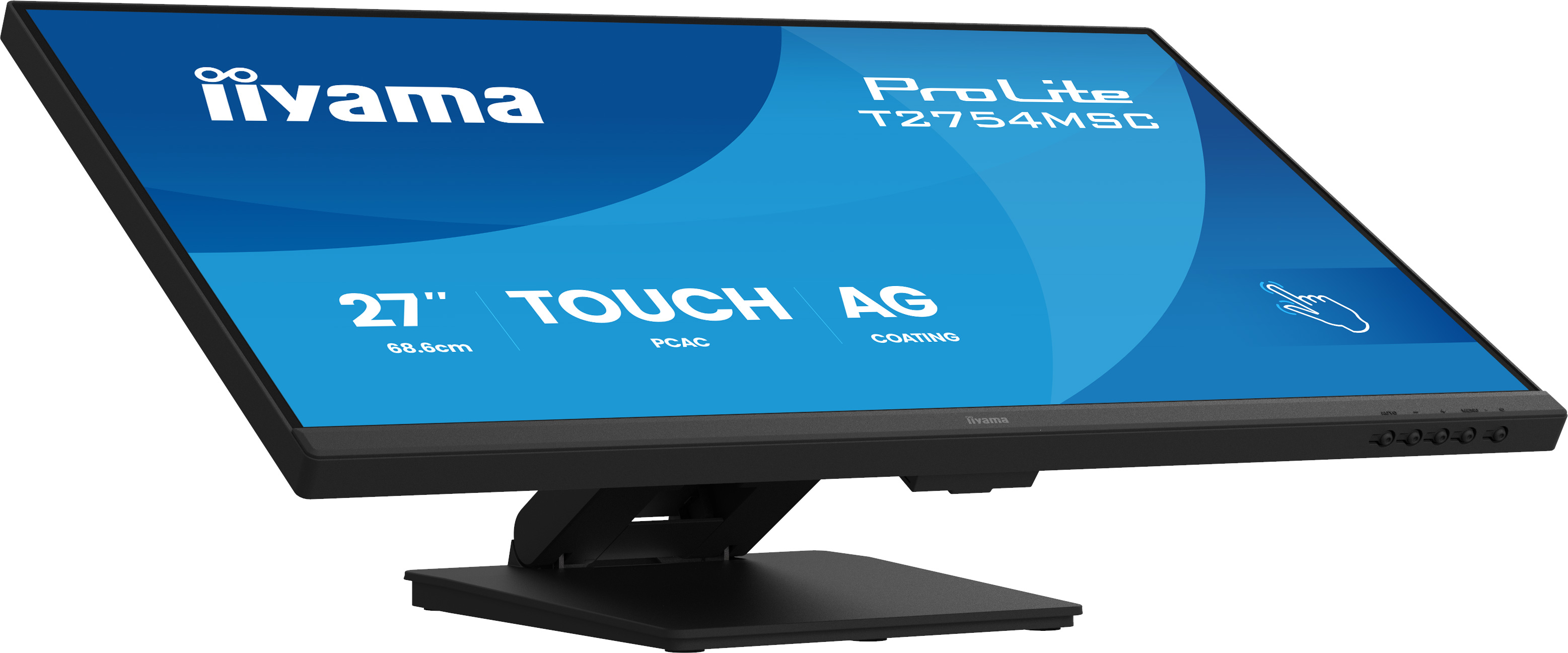 Un monitor touchscreen nero da 27 pollici con logo iiyama e ProLite